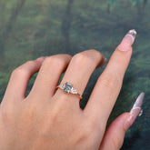 1 Carat Emerald Cut Black Rutilated Quartz Engagement Ring Classic Side Stone Wedding Ring